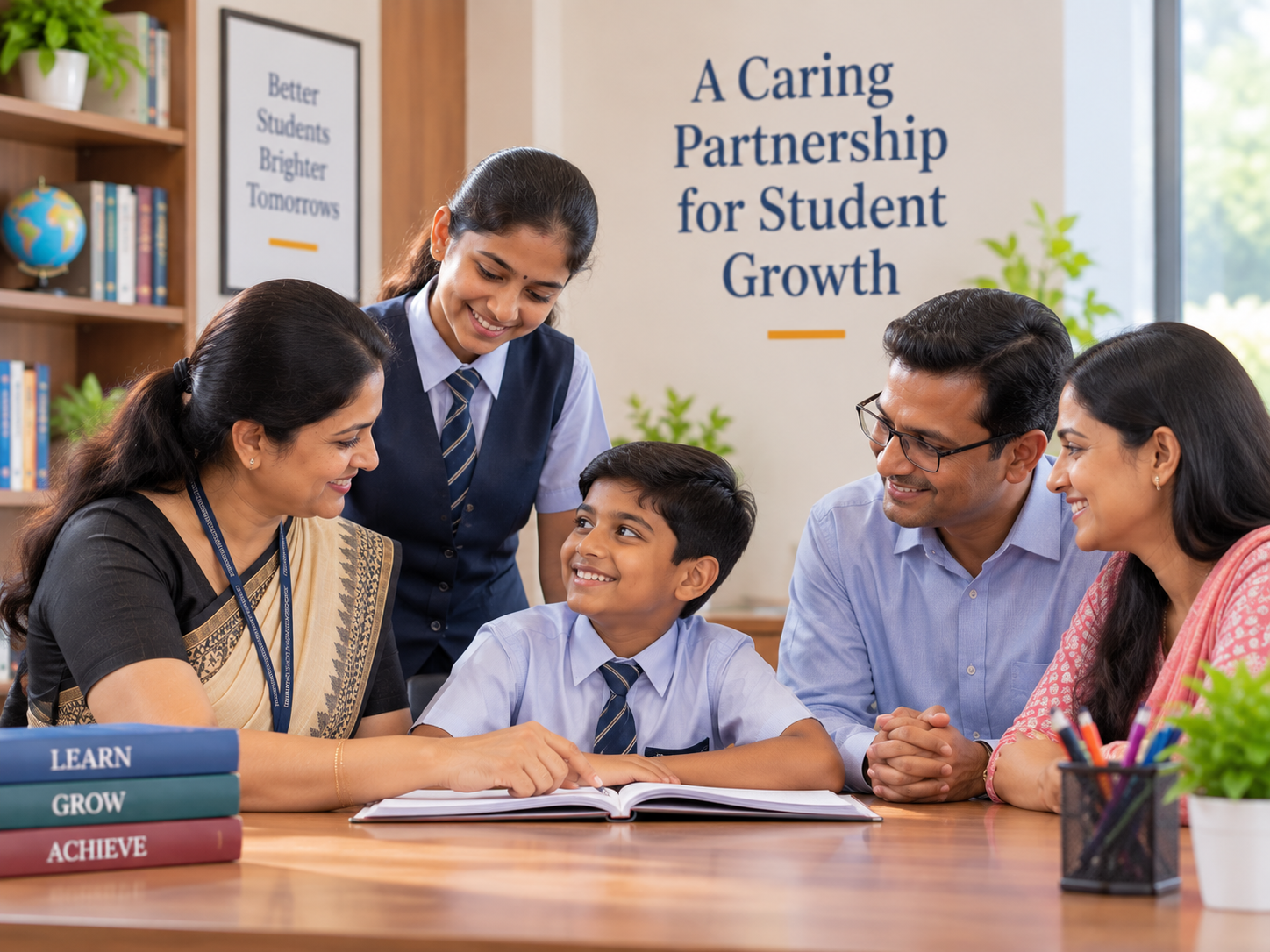 Teacher guiding students in a classroom